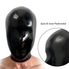 Black Latex Hood with Eyes Nose Perforated Back zip Rubber Mask Fetish BDSM