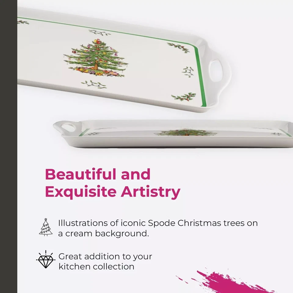 NEW Christmas Tree Large Handled Tray Festive Melamine Serving Spode Pimpernal - Image 3 of 4