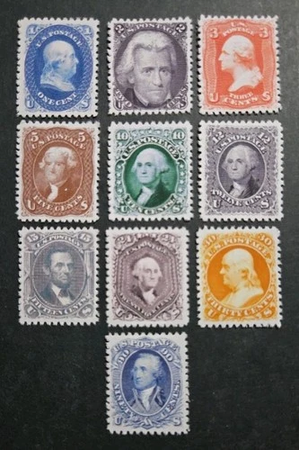 US Stamps SC# 92-101 1867 F Grill Collection Stamp Replica Set