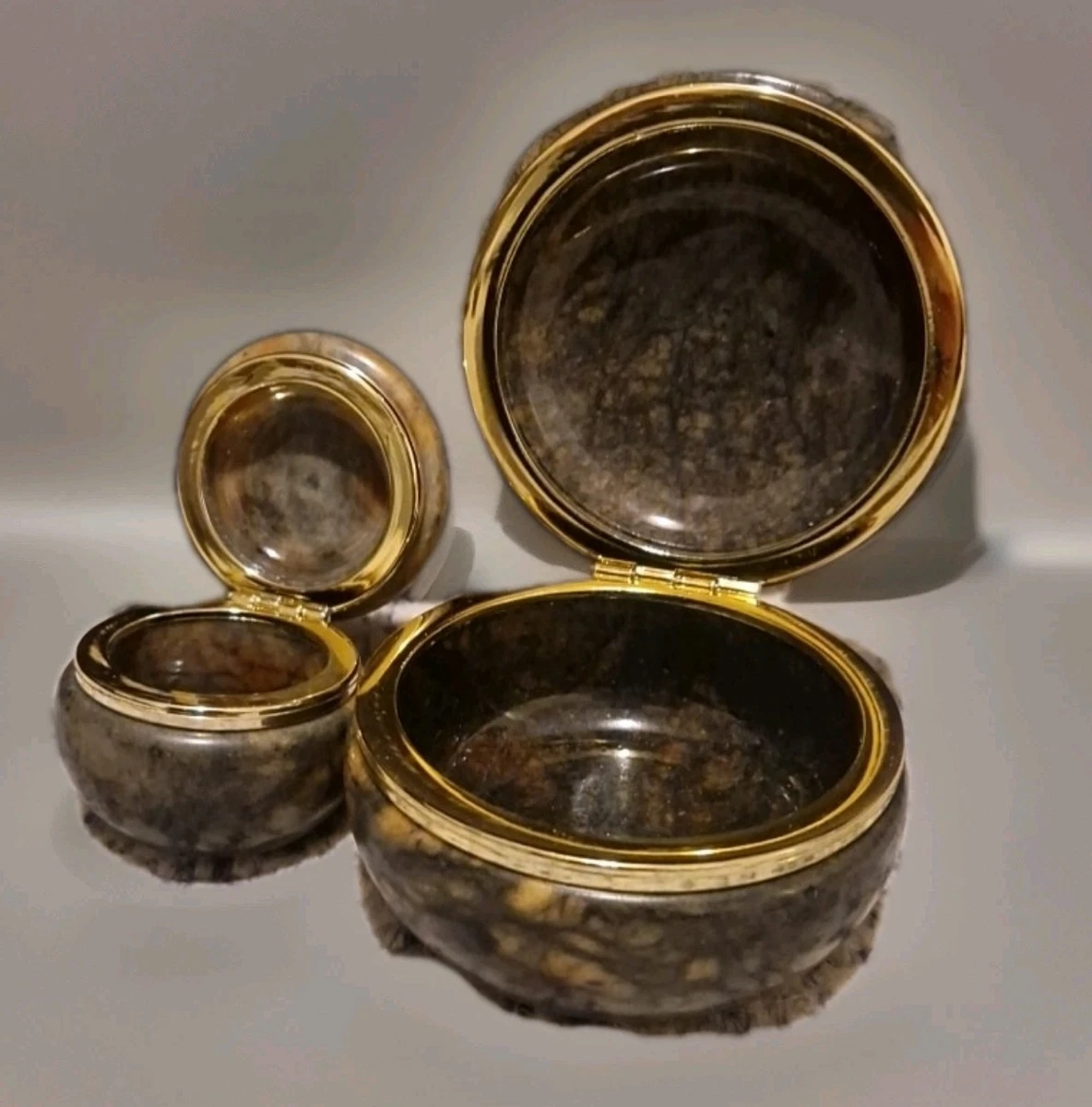 Antique Mother of Pearl and Brass Pill Box with Original Insert