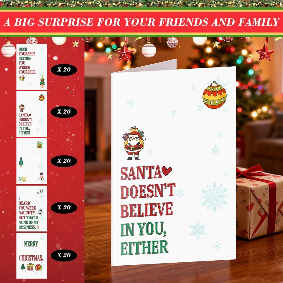100 Pack Funny Christmas Cards with Kraft Envelopes and Stickers Humorous Christ - Image 3 of 4