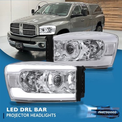 For 06-08 Dodge Ram 1500 2500 3500 Clear LED DRL Projector Headlights Lamp LH+RH