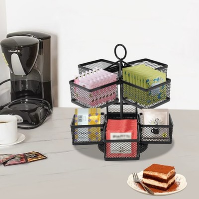 Schwarz 2 Tier Rotating Tea Box Tea Bag Organiser Teebeutel-Box mit 8 Fächern DE