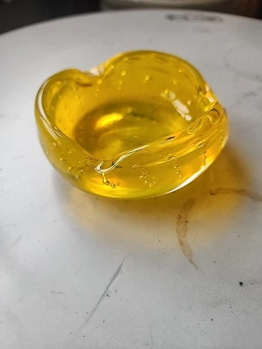 MCM Blenko Type B508 Yellow Bubble Art Glass Ashtray 6” VTG MIDCENTURY