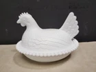 VTG Indiana Glass Company White Milk Glass Hen on a Nest Candy Dish -Beaded Rim