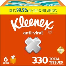 Kleenex Anti-Viral Facial Tissues 3-Ply 6 Cube Boxes 330 Sheets Cold  Flu
