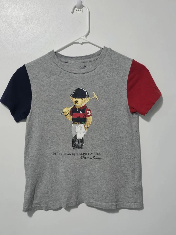 POLO RALPH LAUREN Polo Bear Grey Color Block T-Shirt Youth Size 7 - Image 3 of 4