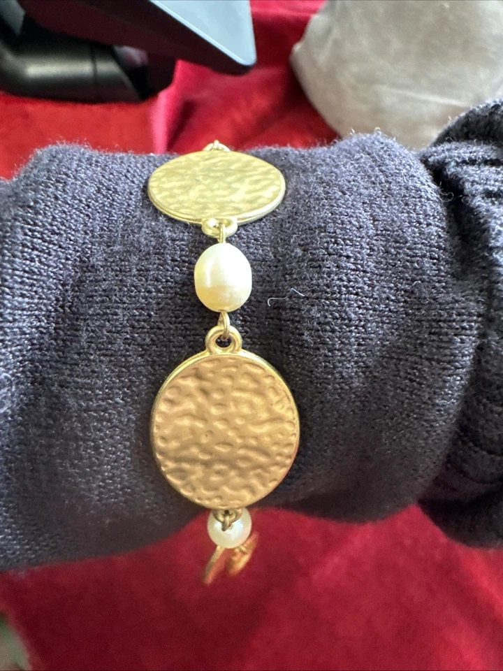 Hermoso Brazalete Discos Martillados Redondos Con Peras RLL Ralph Lauren Talla 7.    B3 Foto 2 de 4