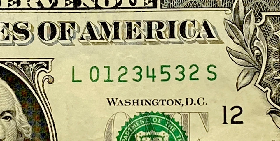 ￼￼Leading True Run Of 0-5 L 012345xx S Ladder Fancy Serial Number $1 Dollar Bill - Image 2 of 4
