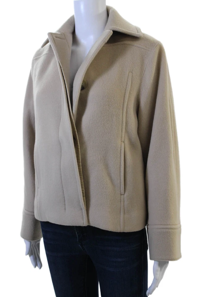 Vince Mujer Clásica Beige Chaqueta de Lana Cuello Botón Manga Larga Talla XS Foto 3 de 4