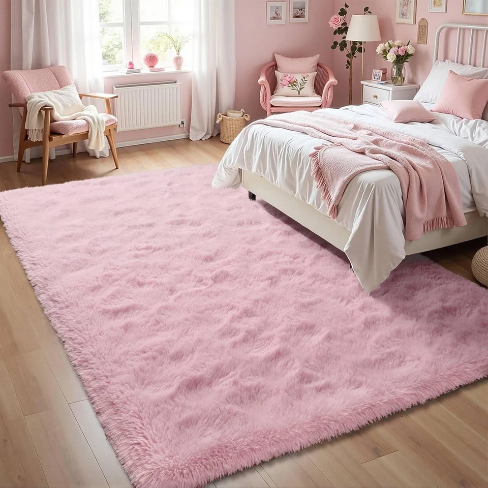 8x10ft Pink Fuzzy Rug for Living Room Soft Fluffy Bedroom Area Rugs Non-Slip ... - Image 3 of 4