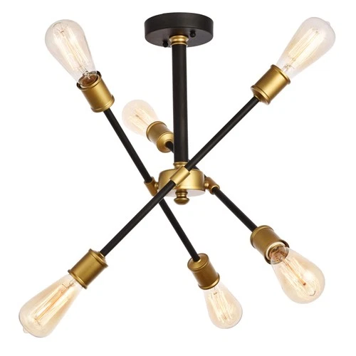 Living District Axel 6-Light Transitional Metal Flush Mount in Black and Brass - Picture 2 of 8