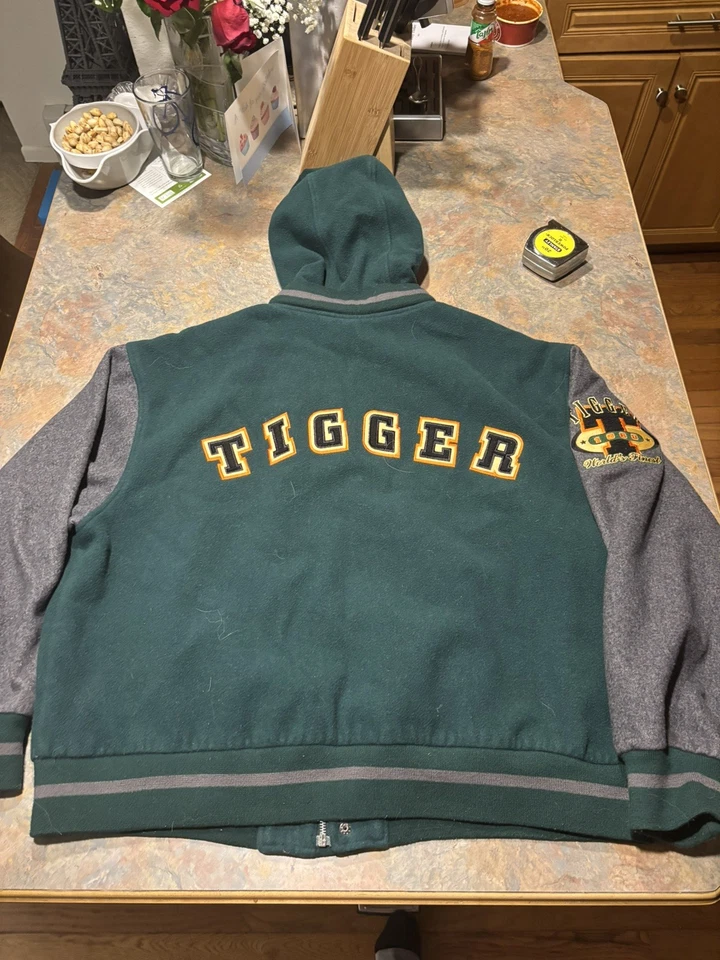 Винтажный Disney Tigger зеленый шерсти смесь Varsity куртка Винни-Пух (XL) капюшон - Изображение 3 из 4