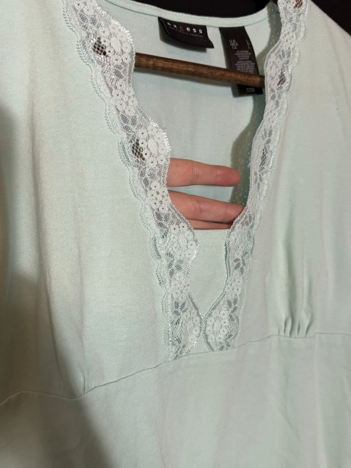 Y2K AXCESS Babydoll Tank Top Sz L Blue 90s Coquette Lace Trim Ballet Fairy Sexy - Image 4 of 4