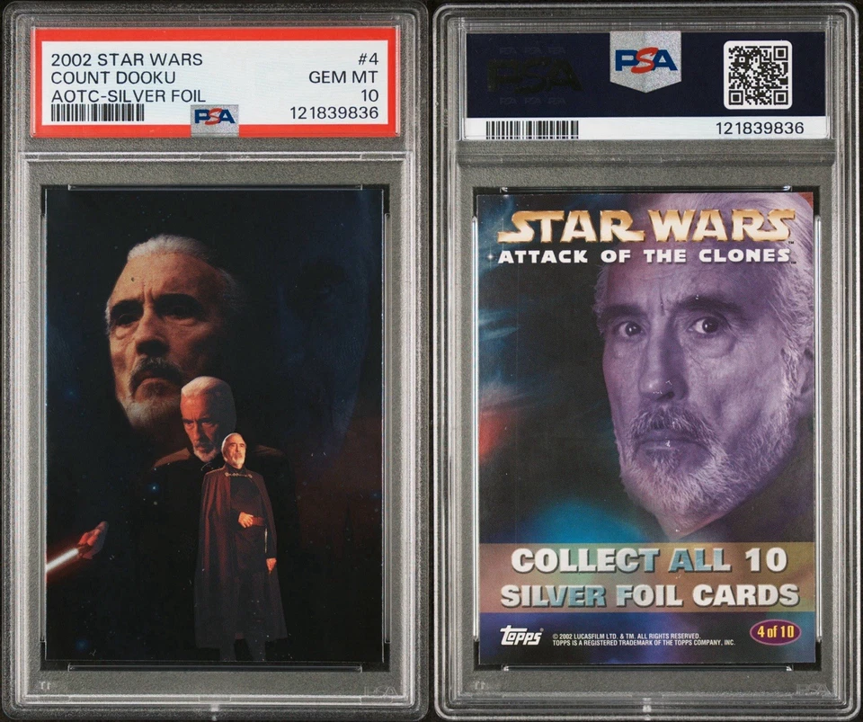 2002 Topps Star Wars Attack of the Clones Silver Foil Count Dooku Rookie PSA 10 - Image 3 of 3