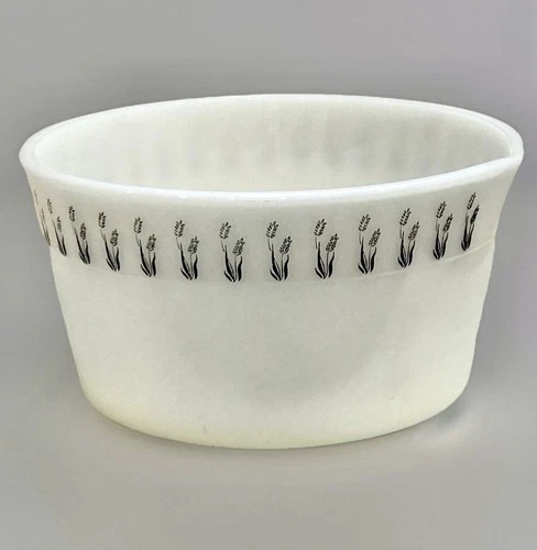 Vintage Sears Roebuck Milk Glass Large Mixing Bowl Black Wheat 4 Qt