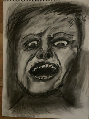 Original Expressionist Charcoal Portrait 18x24 Abstract Figurative Face Drawing