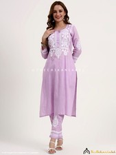 Lavender Cotton Chikankari Kurta Set, Lucknowi Chikan Handmade Salwar Kameez