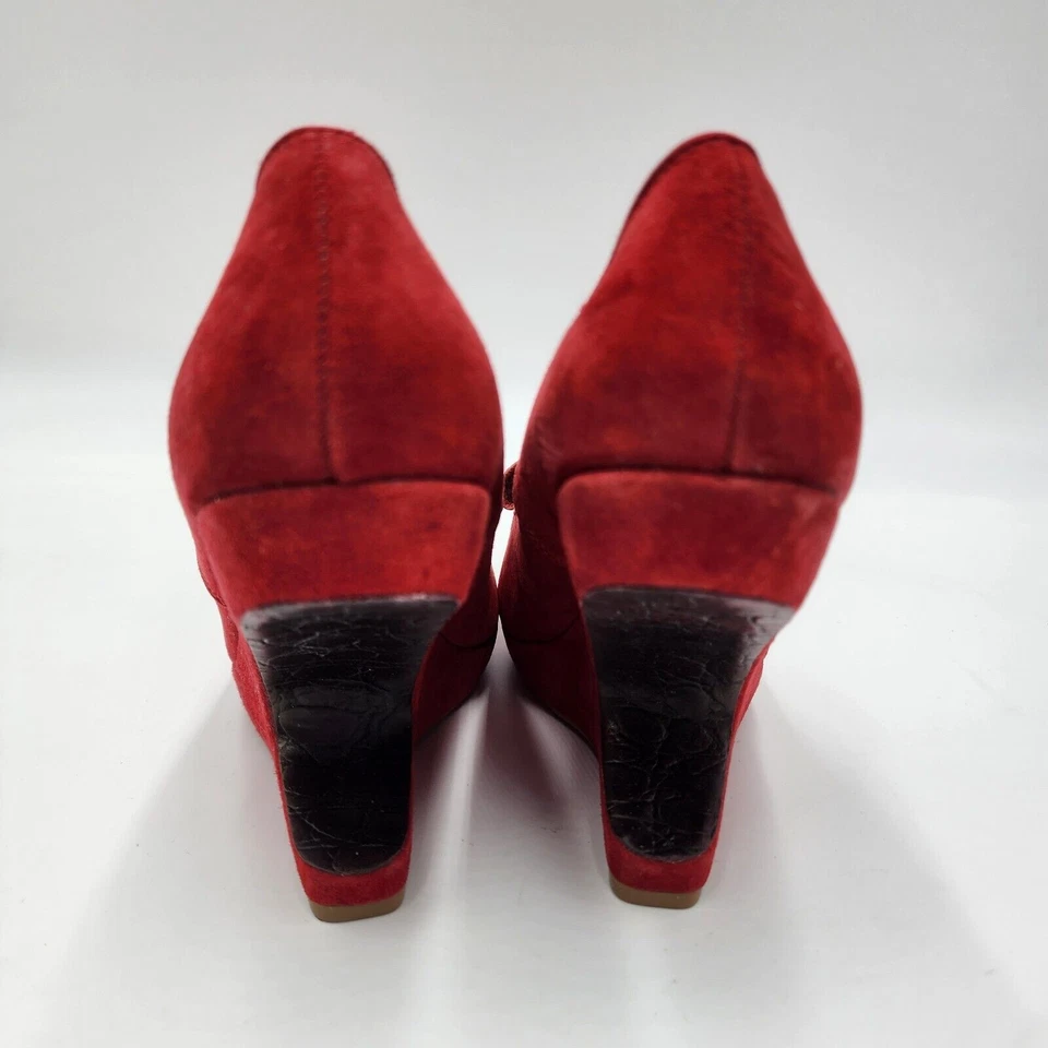 Miss L Fire Bonnie Rojo Gamuza Arco Anti Gravedad Tacones Altos Bombas 36 Retro Único Foto 4 de 4