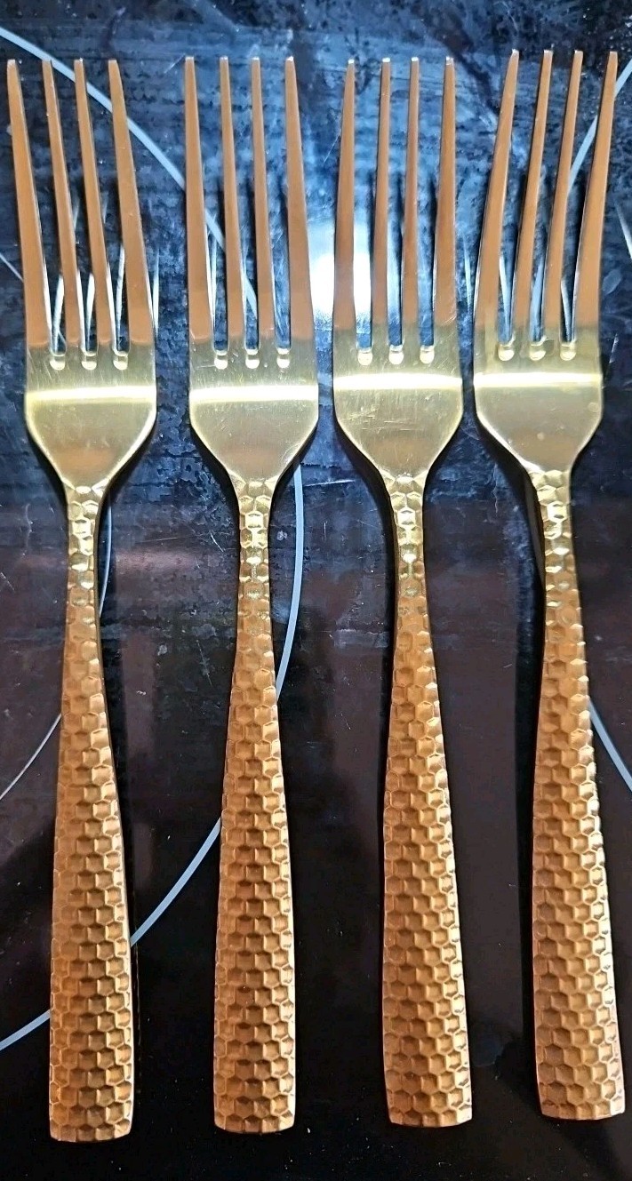Rare Vintage 1 Set Of 4 Fortessa Lucca Gold Faceted Dinner Forks 8 Available 