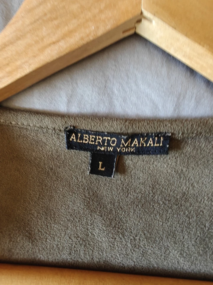 Suéter Alberto Makali Mujer Oliva Imitación Gamuza Cortina Abierta Cárdigan Envolvente Grande Foto 4 de 4