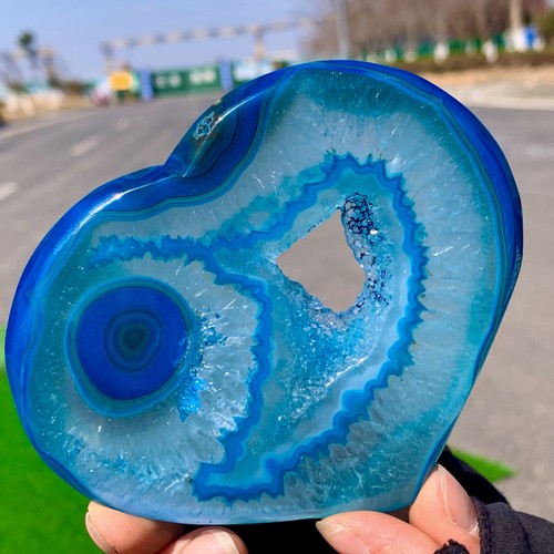 187G Beautiful Blue agate heart-shaped crystal heart-shaped energy healing - Picture 10 of 24