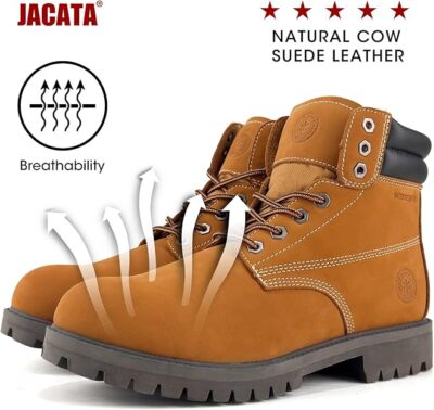 Jacata Men's 6'' Leather Work Boots Casual Shoes Water Resistant 8601 Wide Width