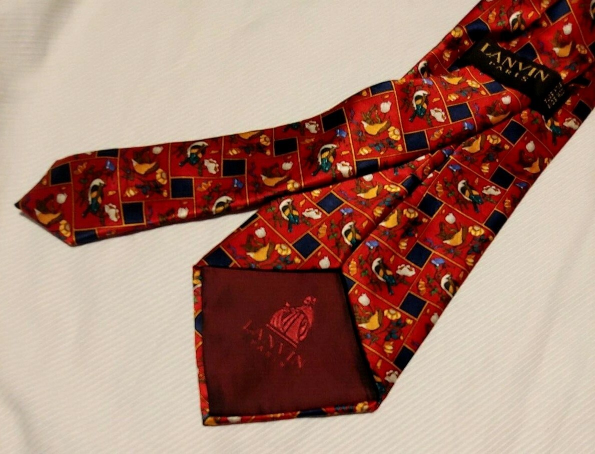 Cravate Homme LANVIN Paris Vintage - Soie - Modèle à Motifs Rares - Neuf Avec étiquettes - Fabriqué En France