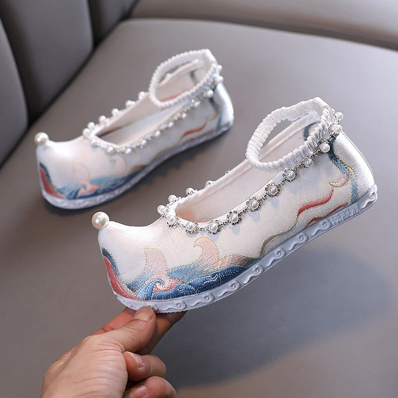 Zapatos Hanfu para niñas Traje de antigüedad Zapatos bordados Estilo chino para niños Talla Foto 4 de 4