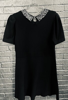 princess polly baby blue dress KARL LAGERFELD Black Short Sleeve Pearl Collar Embellished Dress