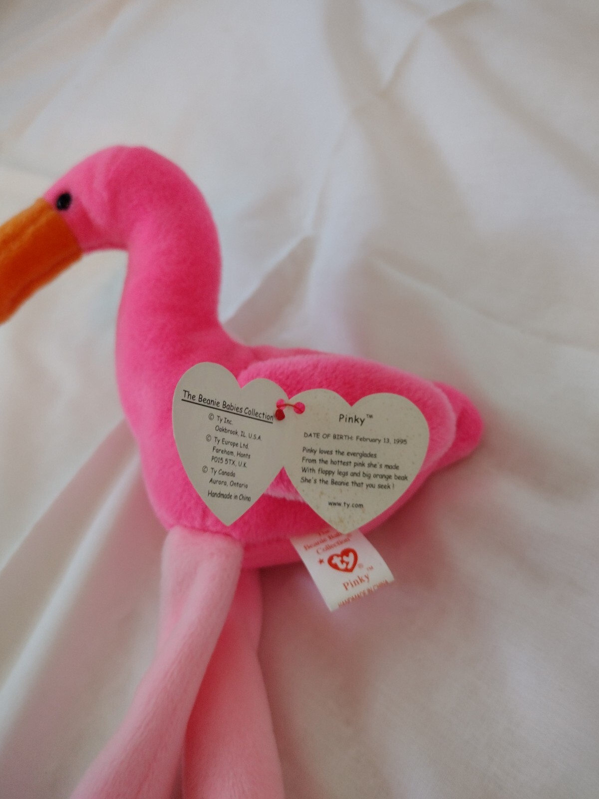 Ty Beanie Babies Pinky the Flamingo Plush Toy 1995 Brand New With Tags