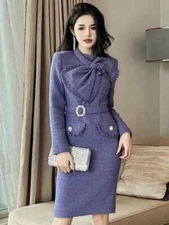 2024 Women's elegant and fashionable midi dress women's purple set