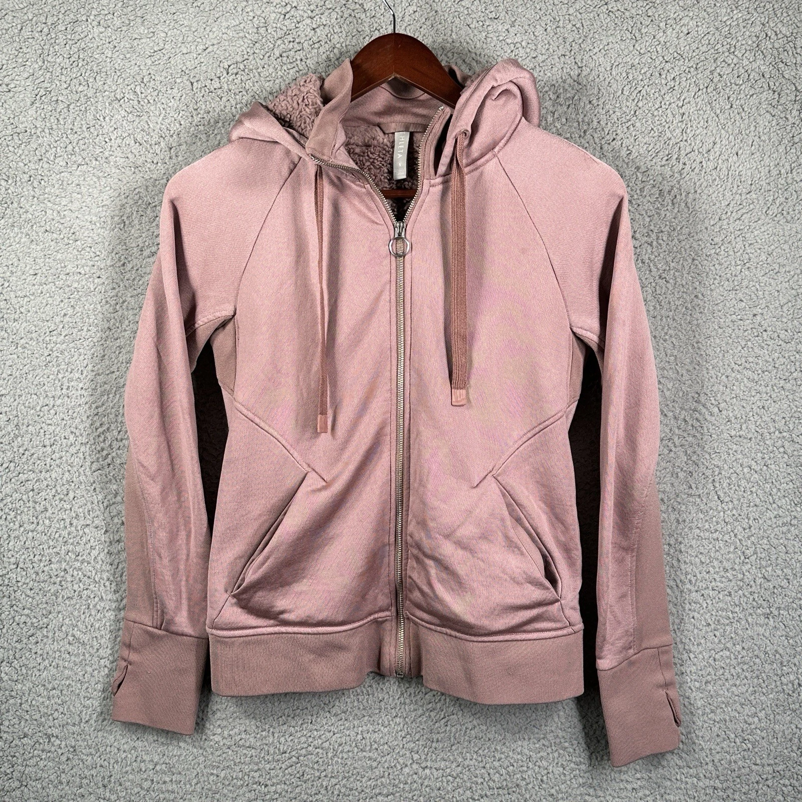 ATHLETA Triumph Luxe Shine Hoodie Size Small Dogwood Mauve/Pink Hooded
