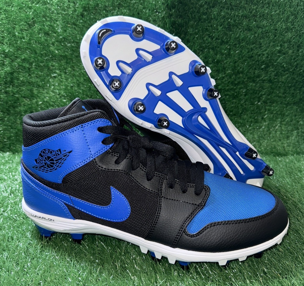 Nike Air Jordan 1 Retro TD Mid Football Cleats Black Blue Size 11
