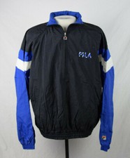 Vintage 90s FILA Half Zip Pullover Track Jacket Medium Black White Blue VTG