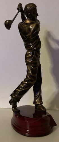 11” Bronze Golfer Teeing Off Resin Figurine Sculpture on Polished Resin Platform - Picture 6 of 23