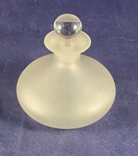 Small Clear Satin Glass Perfume Bottle 3"Dia x 3"High Clear Glass Stopper