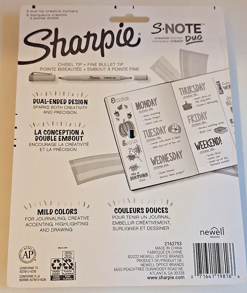 New 8 Sharpie S Note Duo Set Double Ended Fine Bullet Chisel Tip Mild Colors Foto 2 de 2
