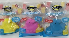 Peeps Chicks Toy Soft Squeeze Lot of Three Blue Pink Yellow Squishy Easter