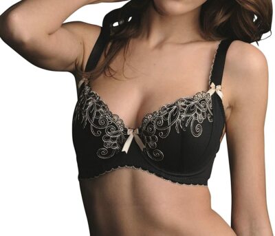 Fauve Isobel Schwarz BH 32C Bügel Gepolstert Plunge EU 70C FR 85C Nude Floral