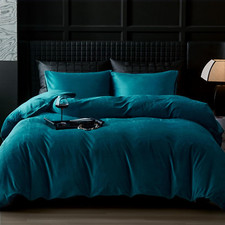 Teal Blue Velvet Duvet Cover Set - King Size, 3Pcs Ultra Soft Luxury Bedding