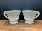Set of 2 Vintage Raised Colony Harvest Grape White Milk Glass Tea Cup Coffee Mug