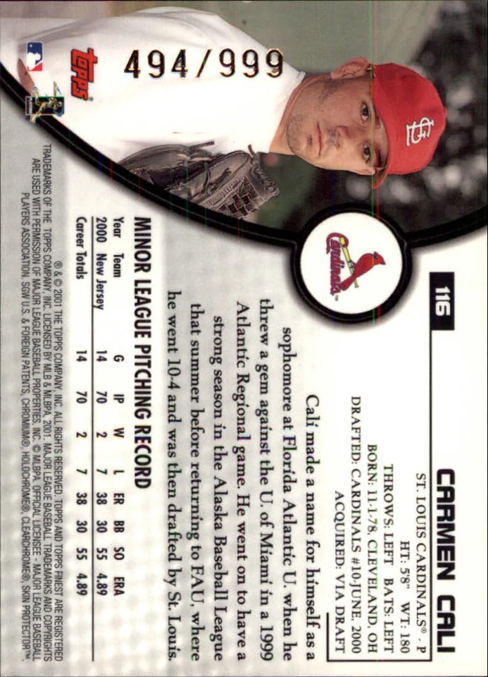 2001 Finest #116 Carmen Cali PROS RC /999 - NM-MT - Image 2 of 2