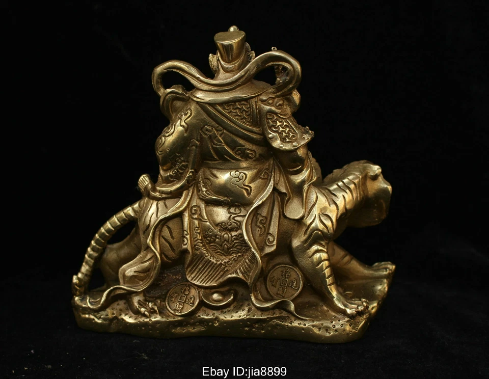 Chinese Folk Bronze Fengshui Zhao Gongming Mammon Money Wealth God Tiger Statue - Image 4 of 4