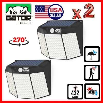 GATOR TECH 2x Solar Power 432 LED PIR Motion Sensor Outdoor Security Garden Wall Lamp Light
