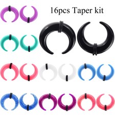16Pcs Acrylic C Shaped Taper Pincher Septum Rings 14G-00G Gauges Piercing Kit