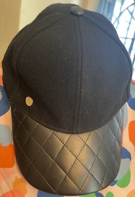 Vince Camuto Black Wool-like Baseball Hat Cap with Quilted 