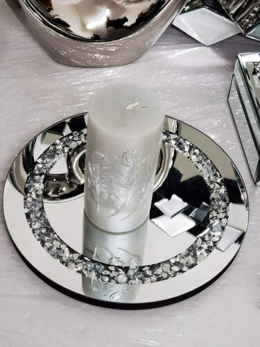 25cm Round Shape Mirrored Crystal Candle Plate - Picture 1 of 2