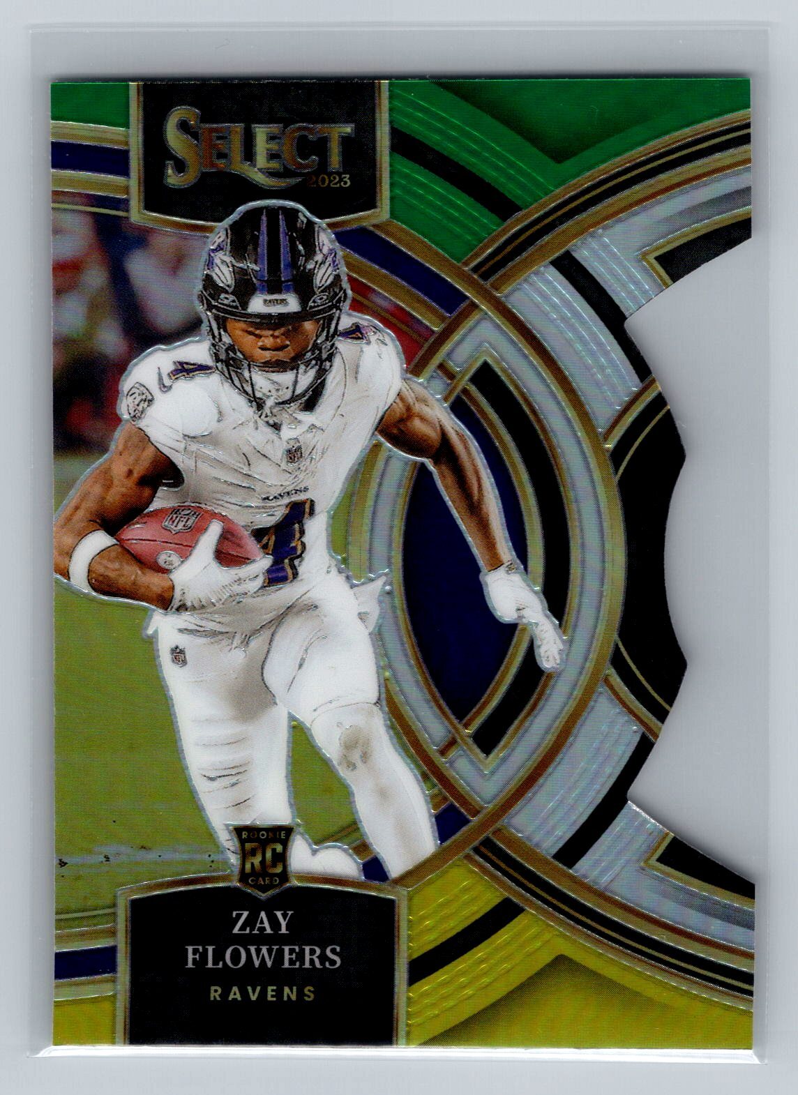 2023 Panini Select Zay Flowers Premier Green/Yellow Die Cut #157 Ravens