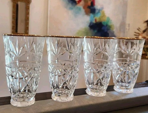 4 Crystal/Cristal D'Arques Traditions Gold Rim Crystal Highball Glasses 5.5"